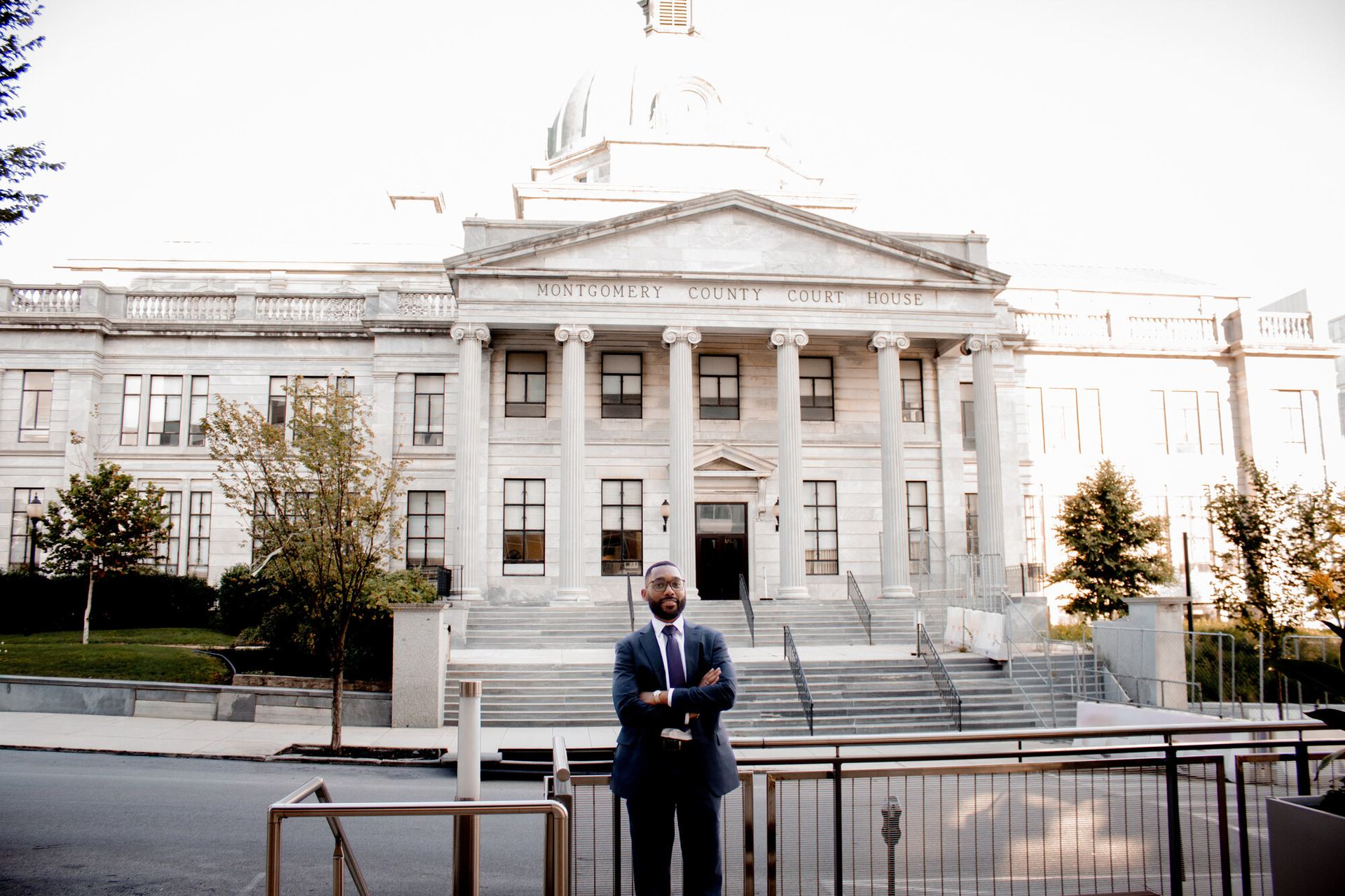 Attorney Prince Charles Yakubu outside the Montgomery County Courthouse
